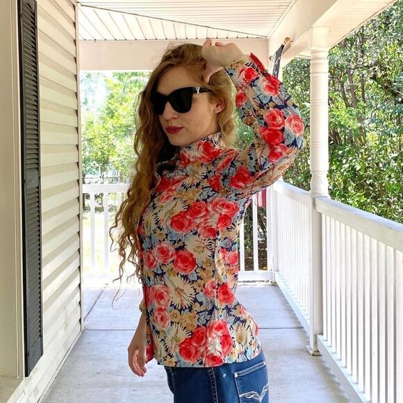 Vintage M button down blouse floral Sodi Miami FL - Picture 8 of 8